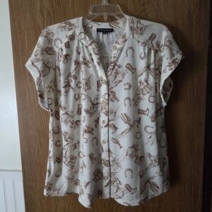 Fifty Street Cowboy Theme Blouse Top XL NWOT